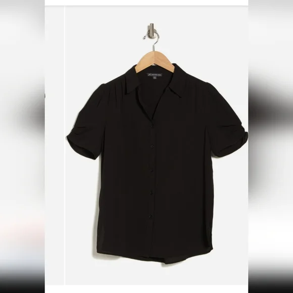 Adrianna Papell Black Blouse with Cuffed Sleeves and Mandarin Collar - Picture 3 of 3